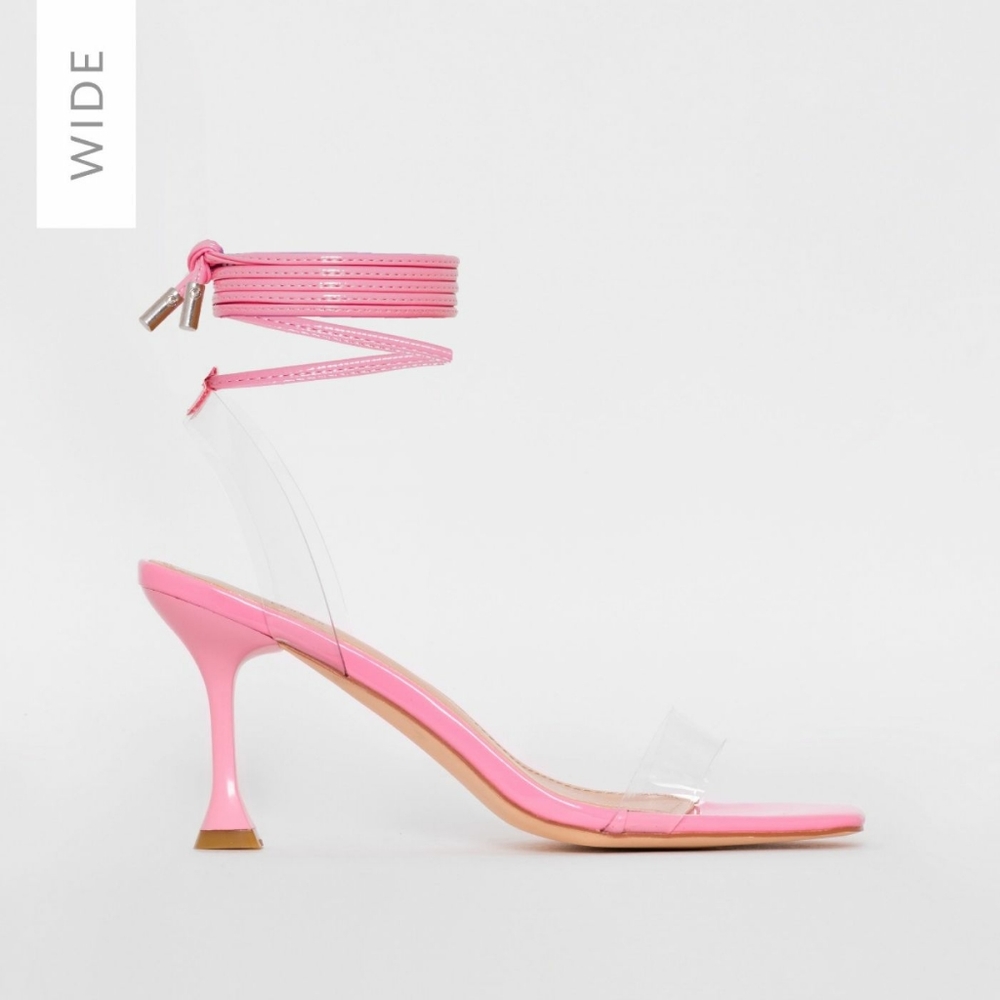 Pink wide fit lace up heels
